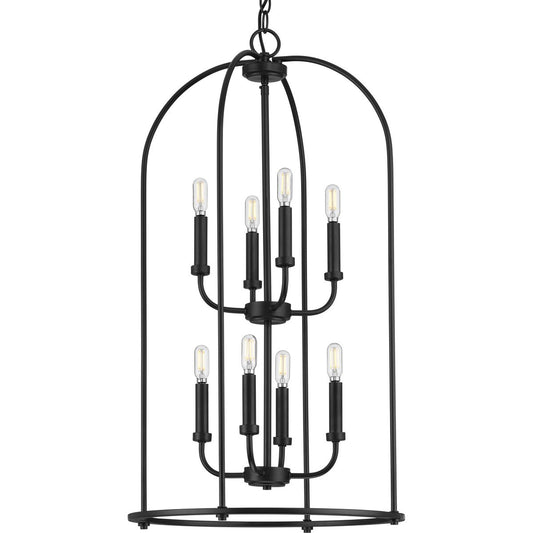 PROGRESS LIGHTING P500303-031 Matte Black Leyden Collection Eight-Light Matte Black Farmhouse Style Foyer Pendant Light