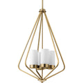 PROGRESS LIGHTING P500305-109 Brushed Bronze Elevate Collection Four-Light Brushed Bronze and Etched White Glass Modern Style Hanging Pendant Light