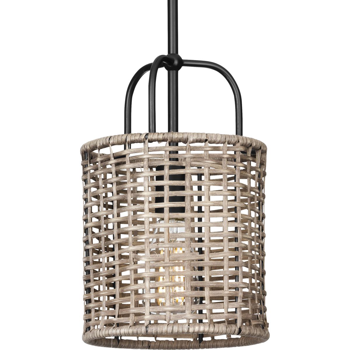 PROGRESS LIGHTING P500307-031 Matte Black Lavelle Collection One-Light Matte Black and Mocha finish Rattan Hanging Mini-Pendant Light