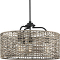 PROGRESS LIGHTING P500308-031 Matte Black Lavelle Collection Four-Light Matte Black and Mocha finish Rattan Hanging Pendant Light