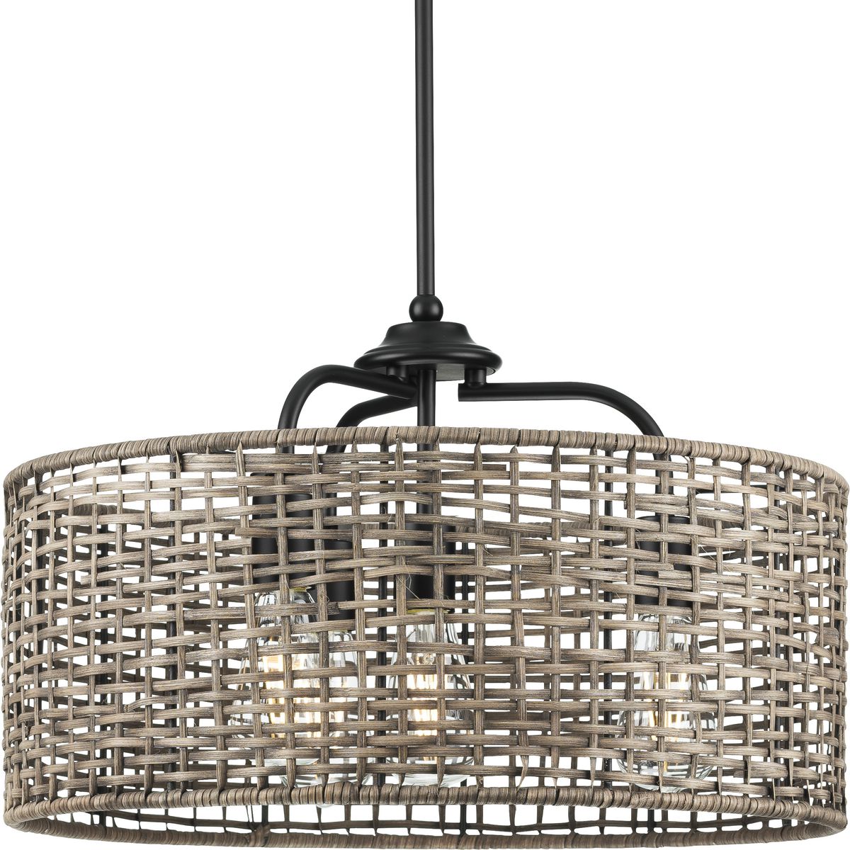 PROGRESS LIGHTING P500308-031 Matte Black Lavelle Collection Four-Light Matte Black and Mocha finish Rattan Hanging Pendant Light