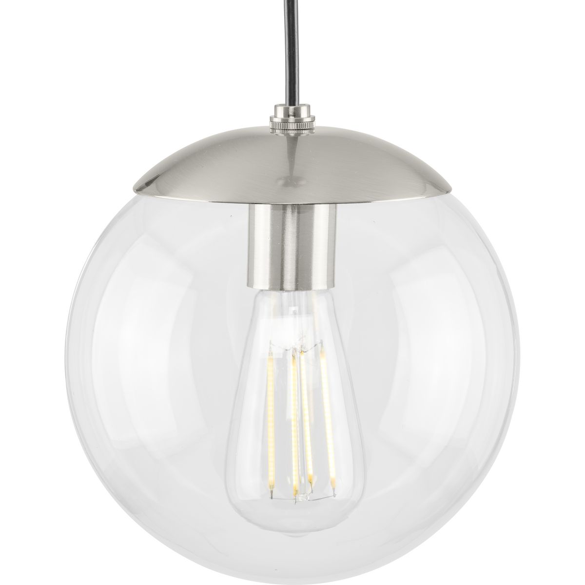 PROGRESS LIGHTING P500309-009 Brushed Nickel Atwell Collection 8-inch Brushed Nickel and Clear Glass Globe Small Hanging Pendant Light