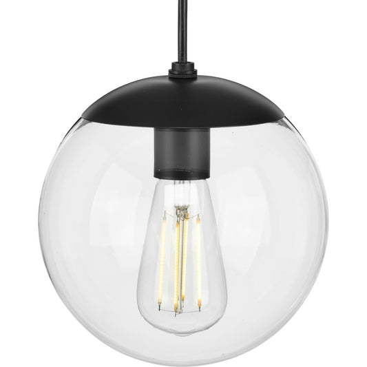 PROGRESS LIGHTING P500309-031 Matte Black Atwell Collection 8-inch Matte Black and Clear Glass Globe Small Hanging Pendant Light