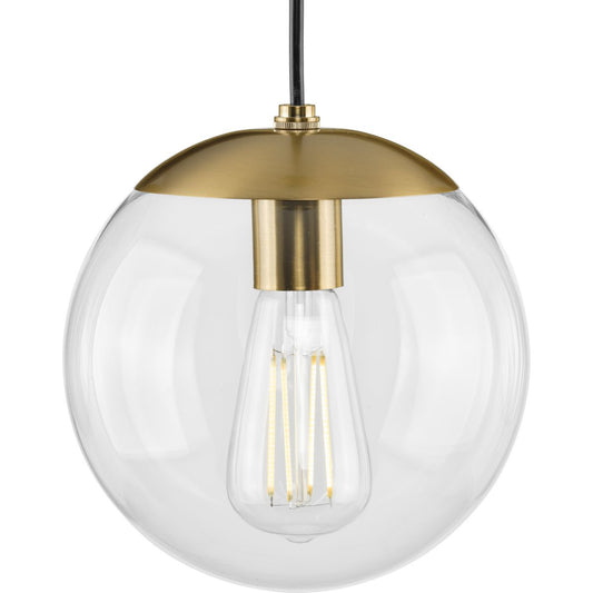 PROGRESS LIGHTING P500309-109 Brushed Bronze Atwell Collection 8-inch Brushed Bronze and Clear Glass Globe Small Hanging Pendant Light