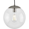 PROGRESS LIGHTING P500310-009 Brushed Nickel Atwell Collection 10-inch Brushed Nickel and Clear Glass Globe Medium Hanging Pendant Light