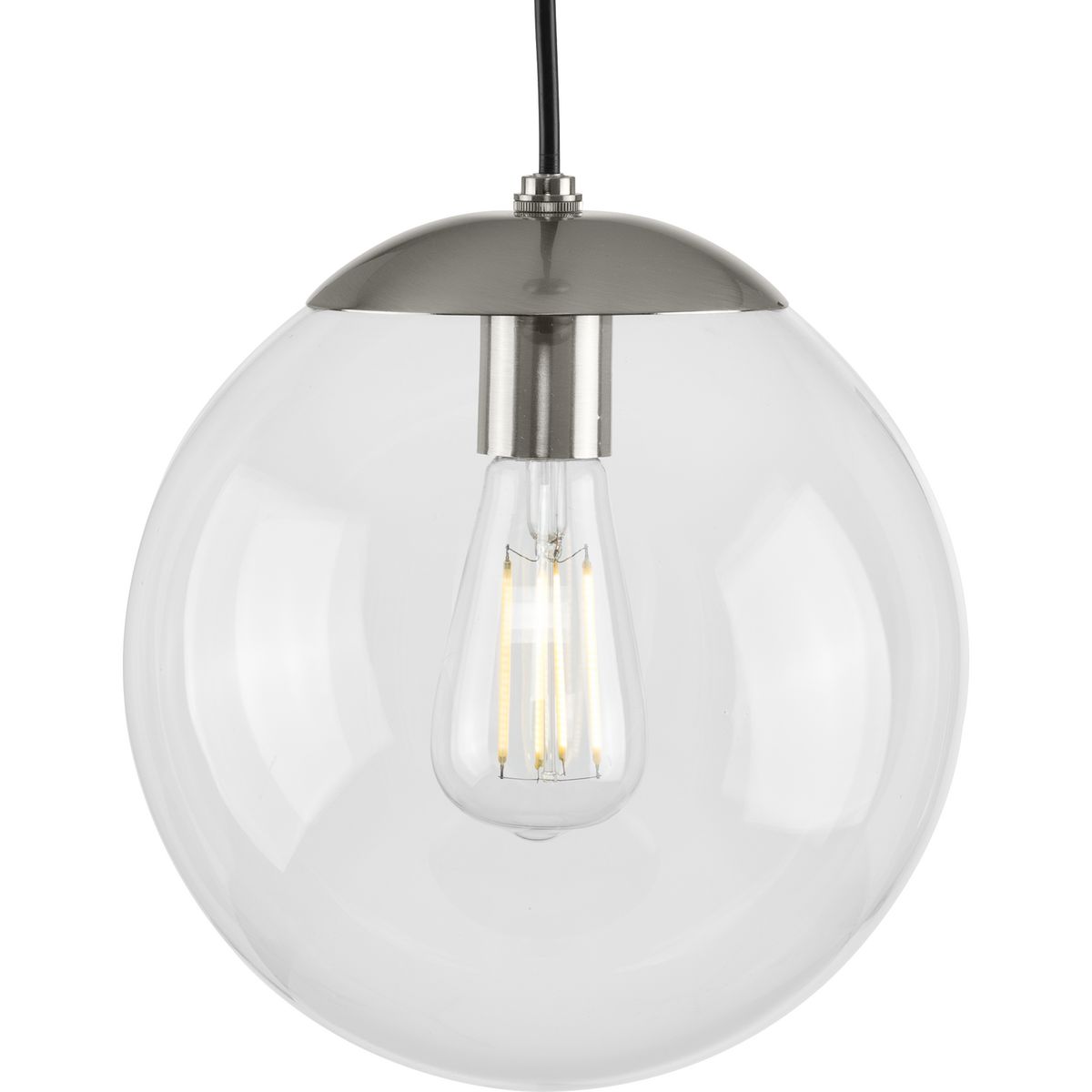 PROGRESS LIGHTING P500310-009 Brushed Nickel Atwell Collection 10-inch Brushed Nickel and Clear Glass Globe Medium Hanging Pendant Light