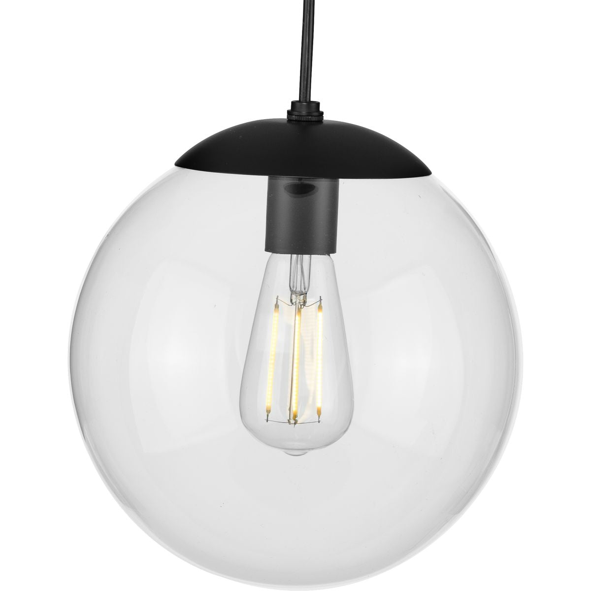 PROGRESS LIGHTING P500310-031 Matte Black Atwell Collection 10-inch Matte Black and Clear Glass Globe Medium Hanging Pendant Light