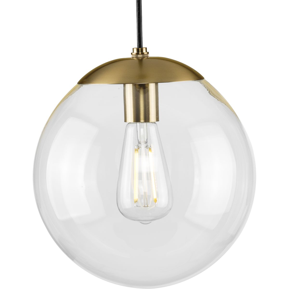 PROGRESS LIGHTING P500310-109 Brushed Bronze Atwell Collection 10-inch Brushed Bronze and Clear Glass Globe Medium Hanging Pendant Light