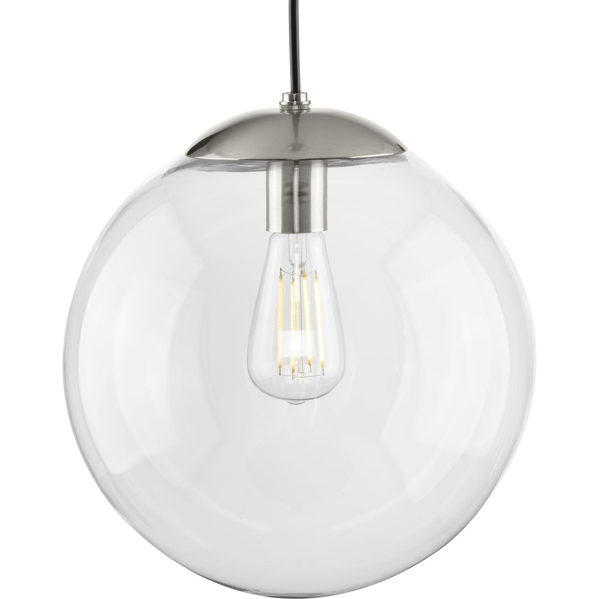 PROGRESS LIGHTING P500311-009 Brushed Nickel Atwell Collection 12-inch Brushed Nickel and Clear Glass Globe Large Hanging Pendant Light