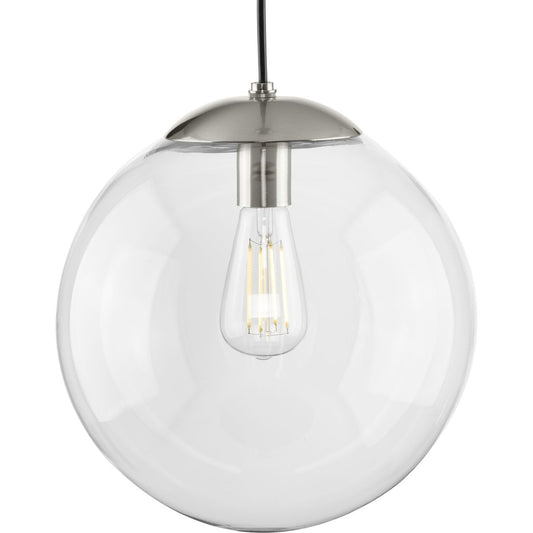 PROGRESS LIGHTING P500311-009 Brushed Nickel Atwell Collection 12-inch Brushed Nickel and Clear Glass Globe Large Hanging Pendant Light
