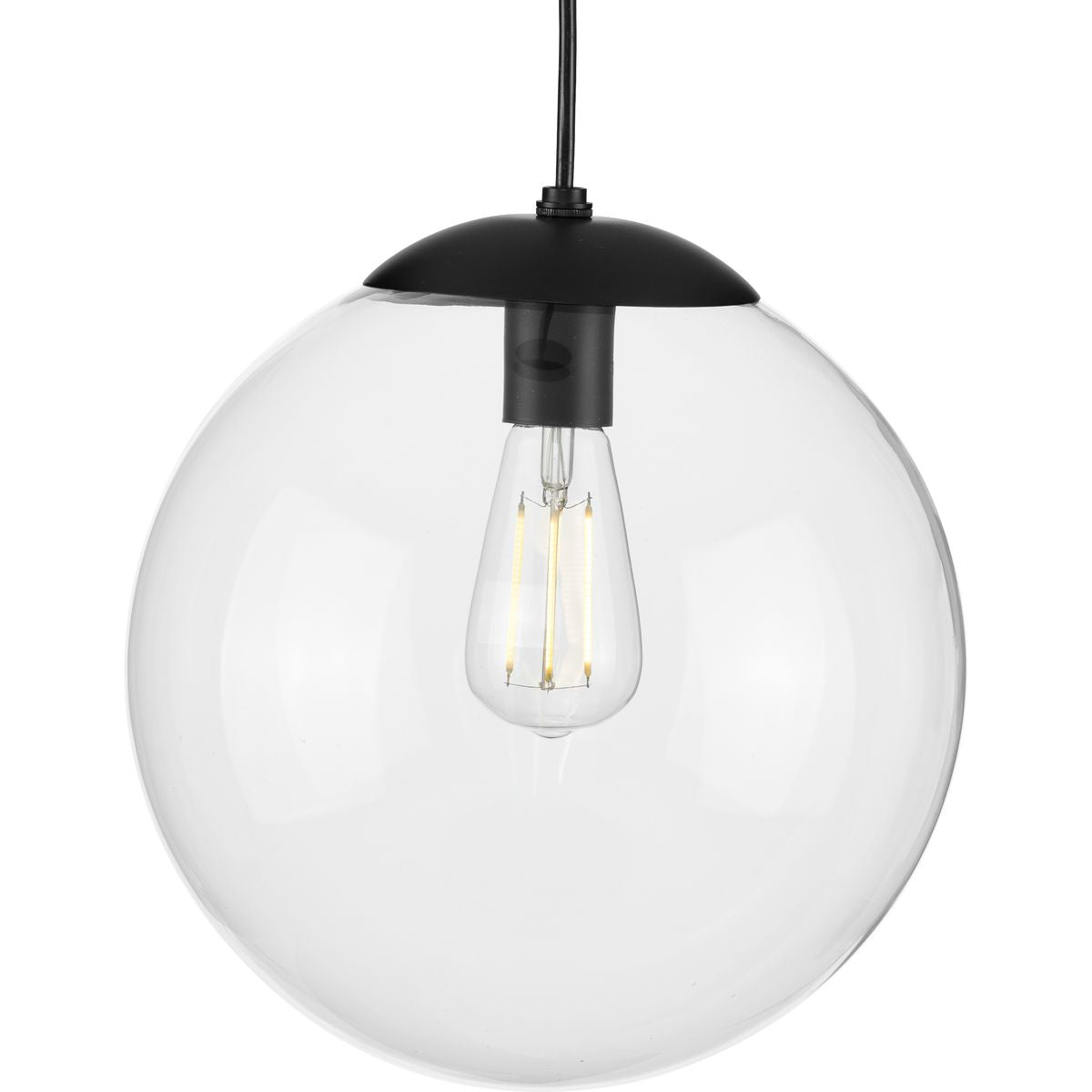 PROGRESS LIGHTING P500311-031 Matte Black Atwell Collection 12-inch Matte Black and Clear Glass Globe Large Hanging Pendant Light