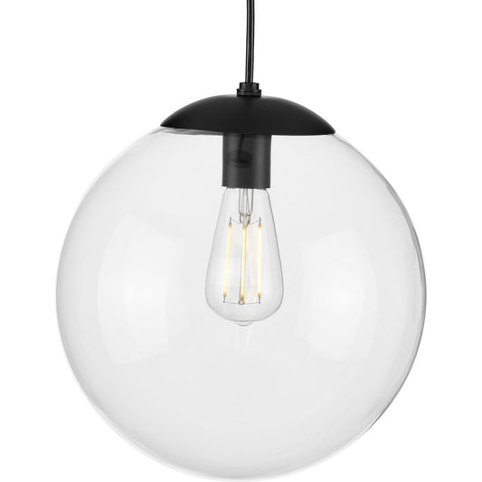 PROGRESS LIGHTING P500311-031 Matte Black Atwell Collection 12-inch Matte Black and Clear Glass Globe Large Hanging Pendant Light