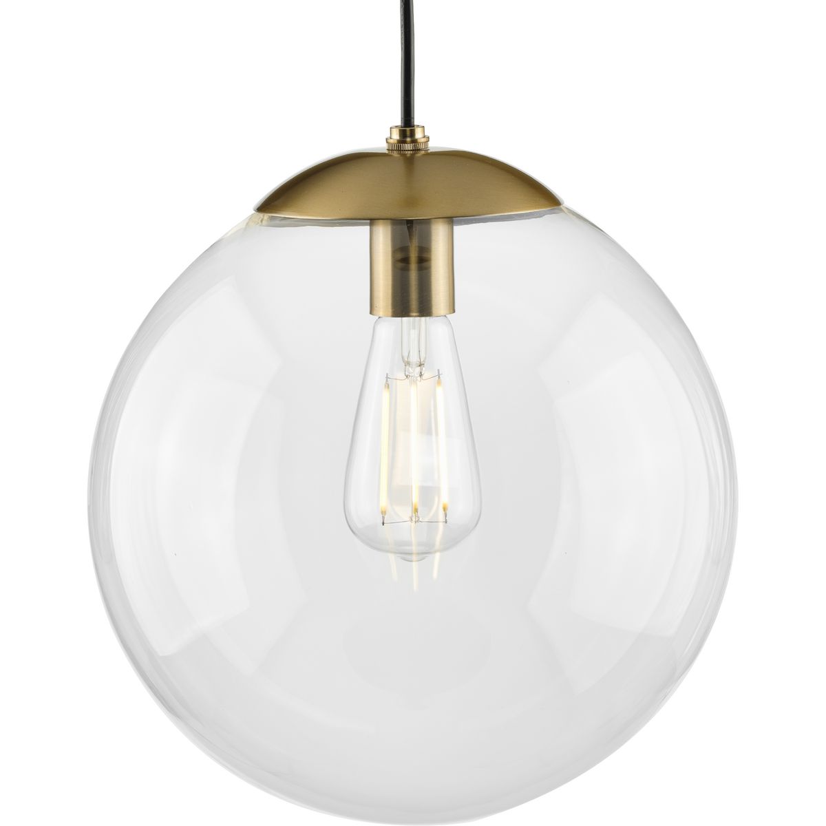 PROGRESS LIGHTING P500311-109 Brushed Bronze Atwell Collection 12-inch Brushed Bronze and Clear Glass Globe Large Hanging Pendant Light