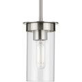 PROGRESS LIGHTING P500314-009 Brushed Nickel Kellwyn Collection One-Light Brushed Nickel and Clear Glass Transitional Style Hanging Mini-Pendant Light