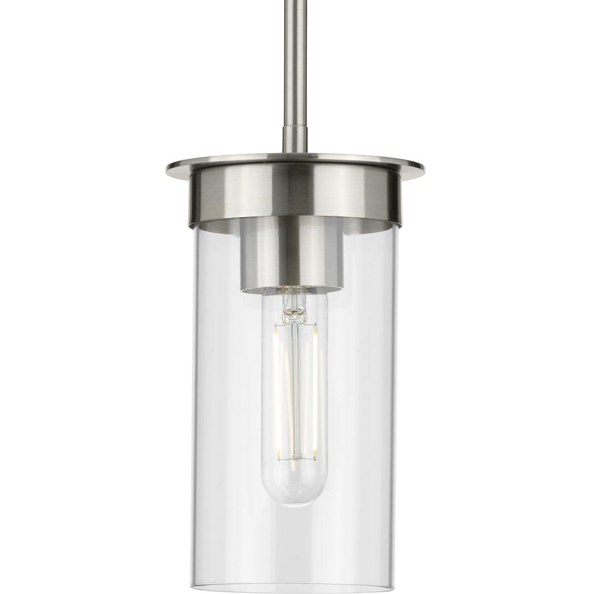 PROGRESS LIGHTING P500314-009 Brushed Nickel Kellwyn Collection One-Light Brushed Nickel and Clear Glass Transitional Style Hanging Mini-Pendant Light