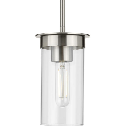 PROGRESS LIGHTING P500314-009 Brushed Nickel Kellwyn Collection One-Light Brushed Nickel and Clear Glass Transitional Style Hanging Mini-Pendant Light