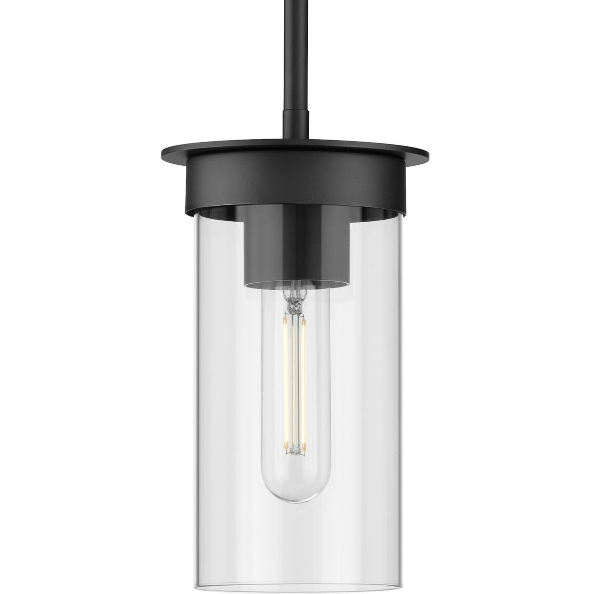 PROGRESS LIGHTING P500314-031 Matte Black Kellwyn Collection One-Light Matte Black and Clear Glass Transitional Style Hanging Mini-Pendant Light