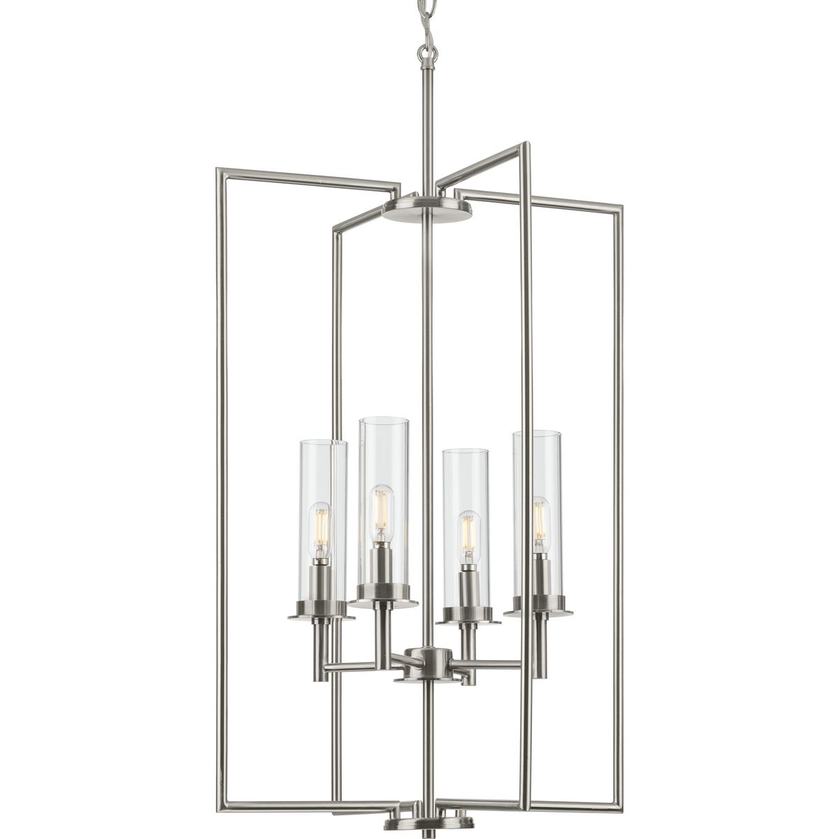 PROGRESS LIGHTING P500315-009 Brushed Nickel Kellwyn Collection Four-Light Brushed Nickel and Clear Glass Transitional Style Foyer Pendant Light
