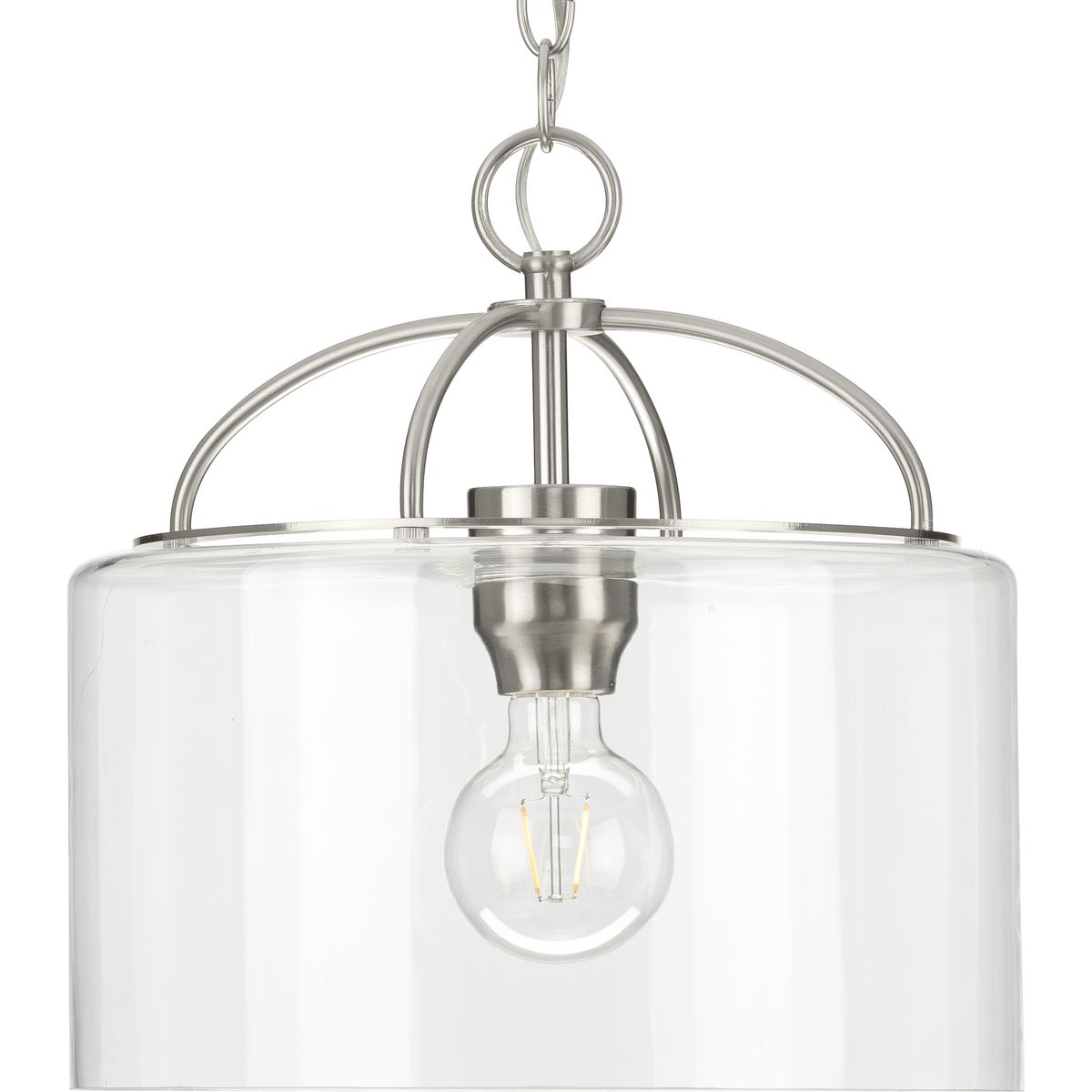PROGRESS LIGHTING P500316-009 Brushed Nickel Leyden Collection One-Light Brushed Nickel and Clear Glass Farmhouse Style Hanging Pendant Light