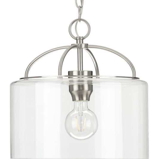PROGRESS LIGHTING P500316-009 Brushed Nickel Leyden Collection One-Light Brushed Nickel and Clear Glass Farmhouse Style Hanging Pendant Light