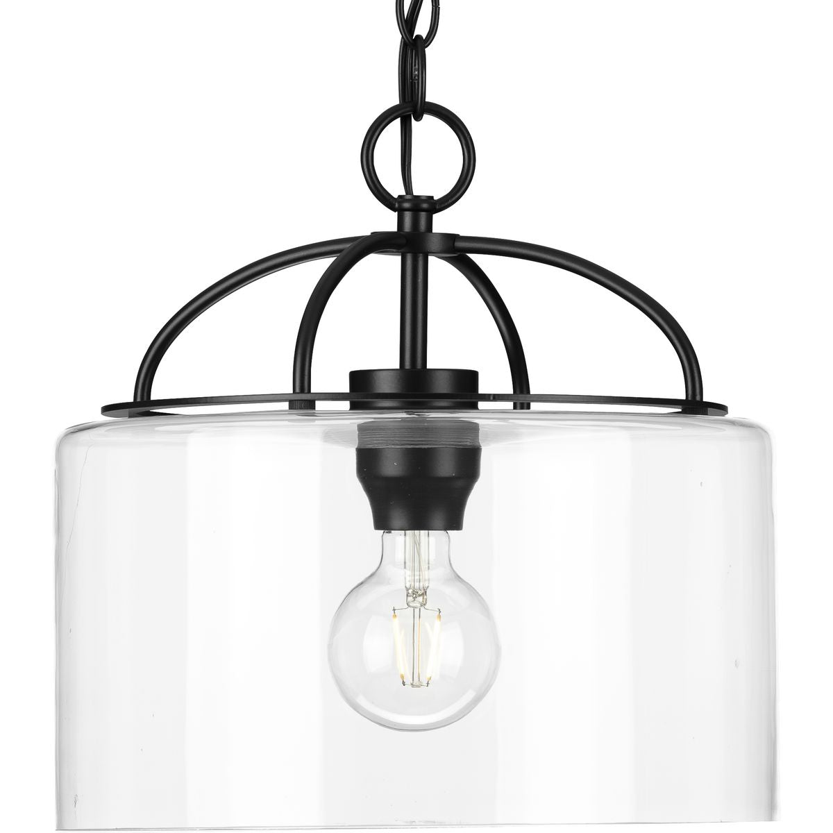PROGRESS LIGHTING P500316-031 Matte Black Leyden Collection One-Light Matte Black and Clear Glass Farmhouse Style Hanging Pendant Light