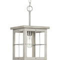 PROGRESS LIGHTING P500317-009 Brushed Nickel Hedgerow Collection One-Light Brushed Nickel and Grey Washed Oak Farmhouse Style Hanging Mini-Pendant Light