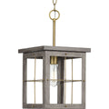 PROGRESS LIGHTING P500317-175 Distressed Brass Hedgerow Collection One-Light Distressed Brass and Aged Oak Farmhouse Style Hanging Mini-Pendant Light