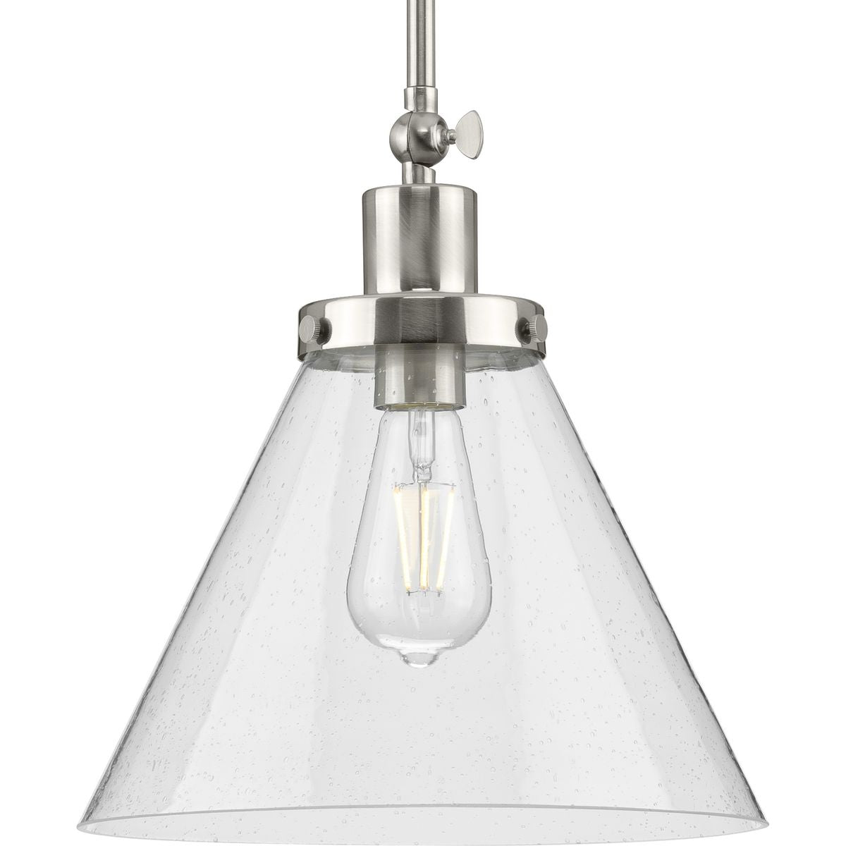 PROGRESS LIGHTING P500324-009 Brushed Nickel Hinton Collection One-Light Brushed Nickel and Seeded Glass Vintage Style Hanging Pendant Light