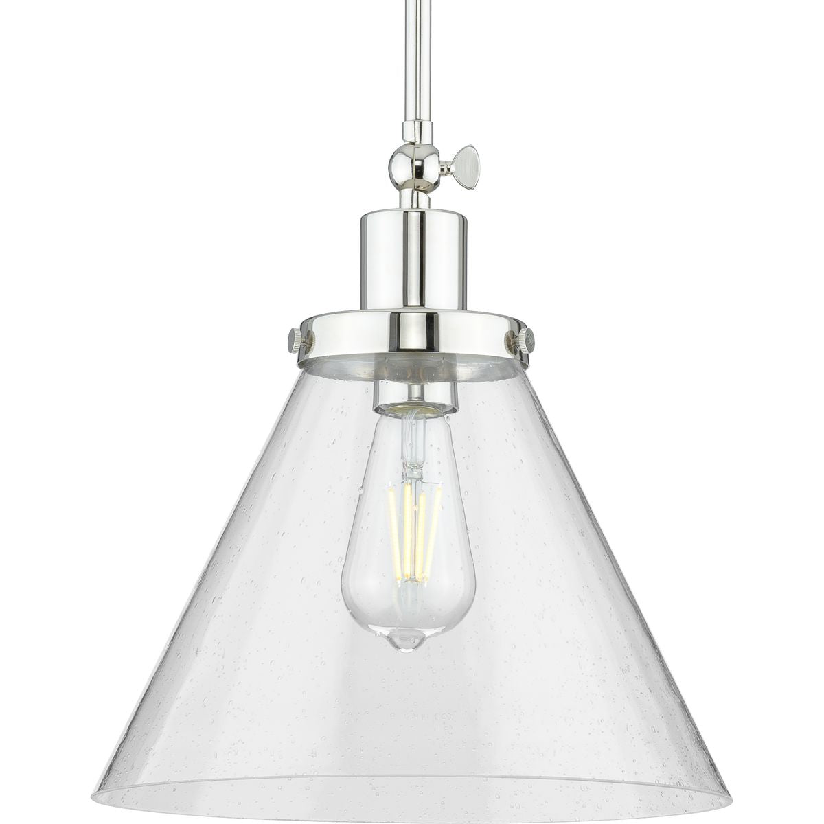 PROGRESS LIGHTING P500324-104 Polished Nickel Hinton Collection One-Light Polished Nickel and Clear Seeded Glass Vintage Style Hanging Pendant Light