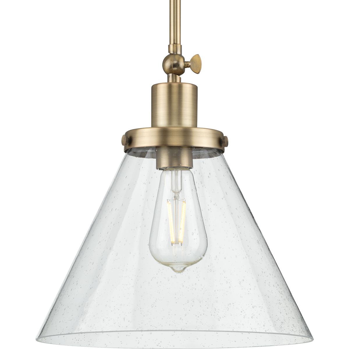 PROGRESS LIGHTING P500324-163 Vintage Brass Hinton Collection One-Light Vintage Brass and Seeded Glass Vintage Style Hanging Pendant Light