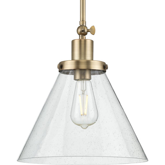 PROGRESS LIGHTING P500324-163 Vintage Brass Hinton Collection One-Light Vintage Brass and Seeded Glass Vintage Style Hanging Pendant Light