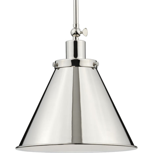 PROGRESS LIGHTING P500325-104 Polished Nickel Hinton Collection One-Light Polished Nickel Vintage Style Hanging Pendant Light