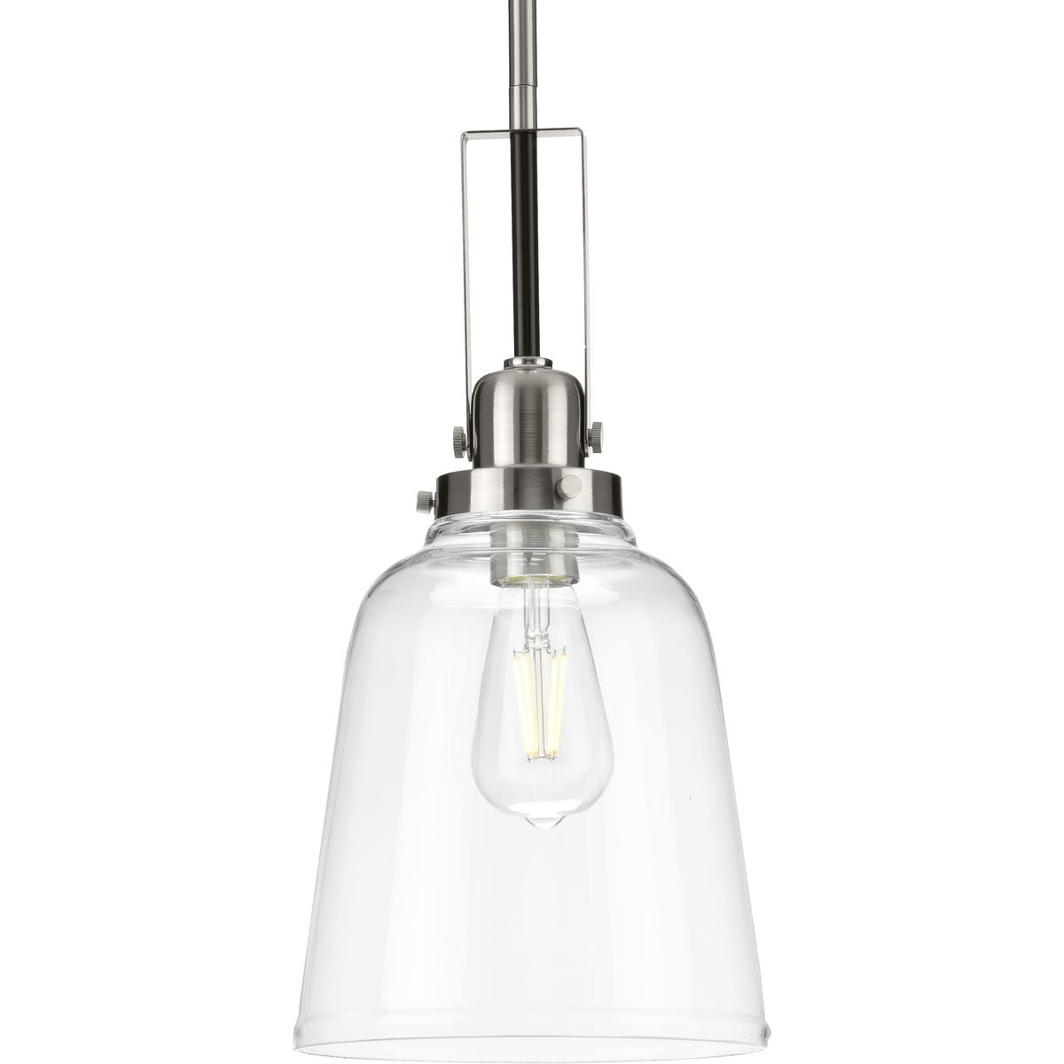 PROGRESS LIGHTING P500329-009 Brushed Nickel Rushton Collection One-Light Brushed Nickel/Black and Clear Glass Industrial Style Hanging Pendant Light