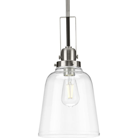 PROGRESS LIGHTING P500329-009 Brushed Nickel Rushton Collection One-Light Brushed Nickel/Black and Clear Glass Industrial Style Hanging Pendant Light