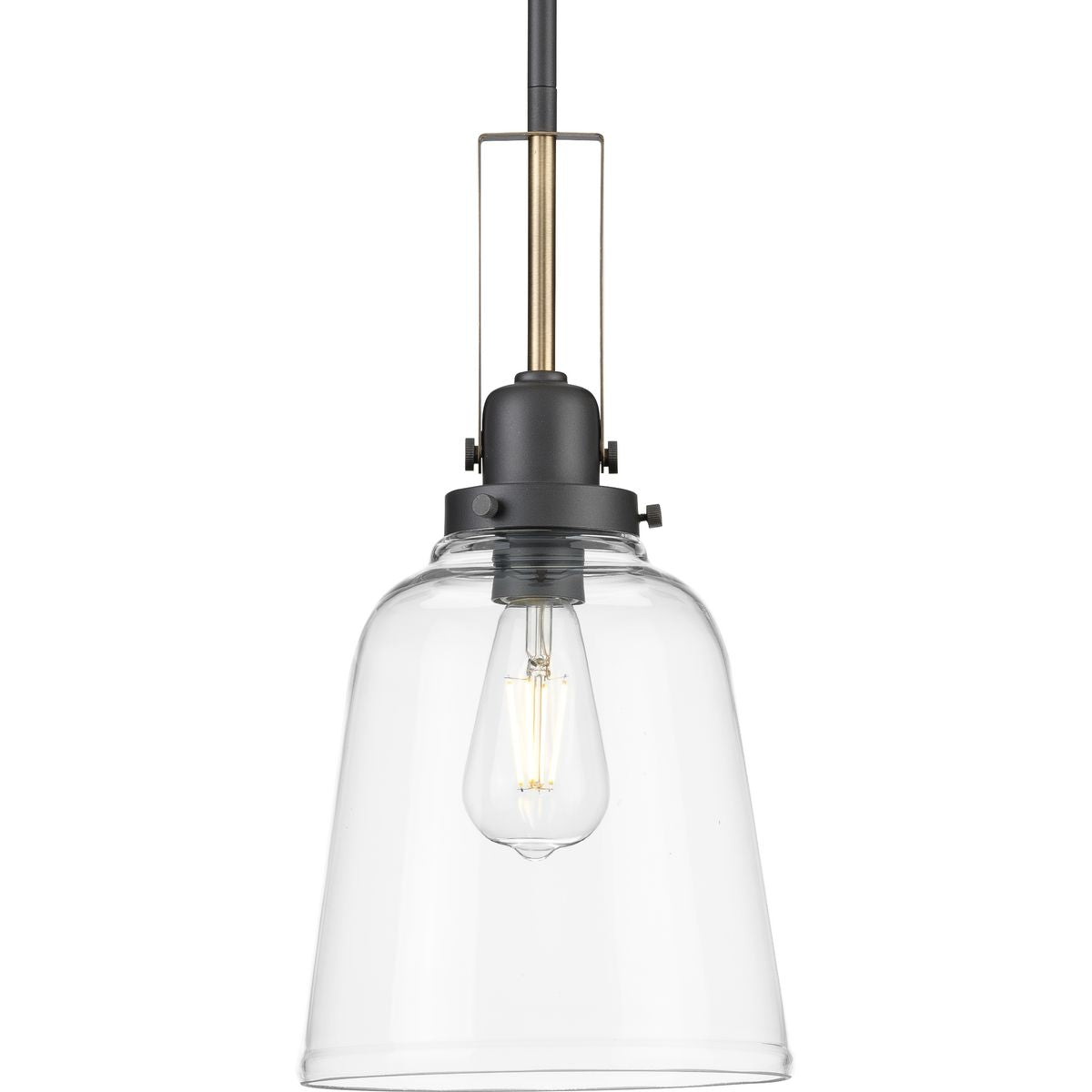 PROGRESS LIGHTING P500329-143 Graphite Rushton Collection One-Light Graphite/Vintage Brass and Clear Glass Industrial Style Hanging Pendant Light