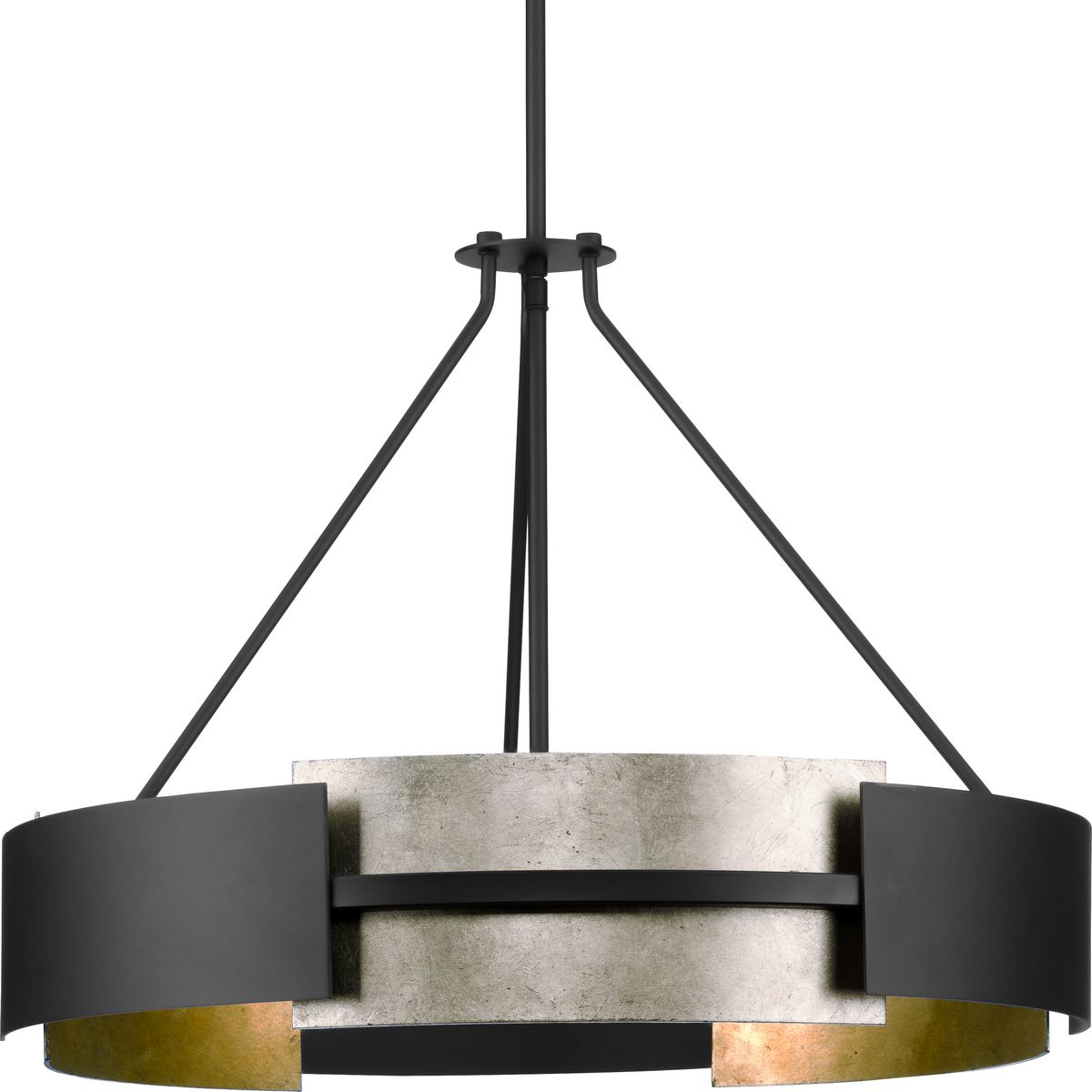 PROGRESS LIGHTING P500330-31M Matte Black Lowery Collection Five-Light Matte Black/Aged Silver Leaf Industrial Luxe Pendant
