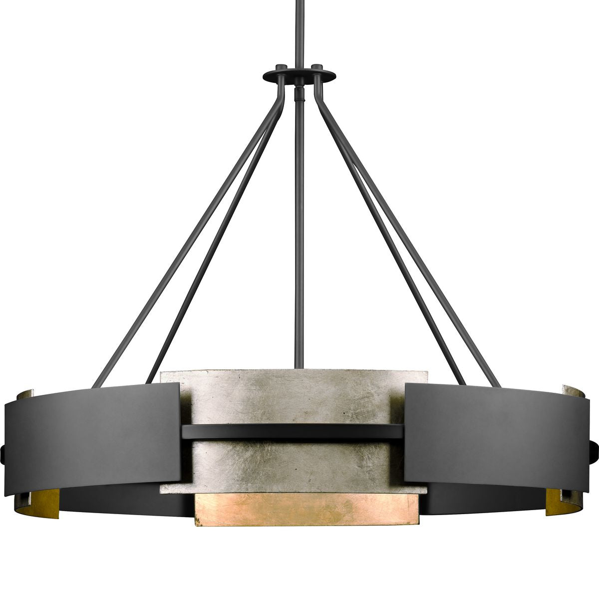 PROGRESS LIGHTING P500331-31M Matte Black Lowery Collection Six-Light Matte Black/Aged Silver Leaf Industrial Luxe Pendant