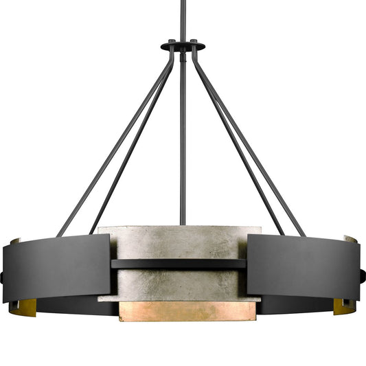 PROGRESS LIGHTING P500331-31M Matte Black Lowery Collection Six-Light Matte Black/Aged Silver Leaf Industrial Luxe Pendant
