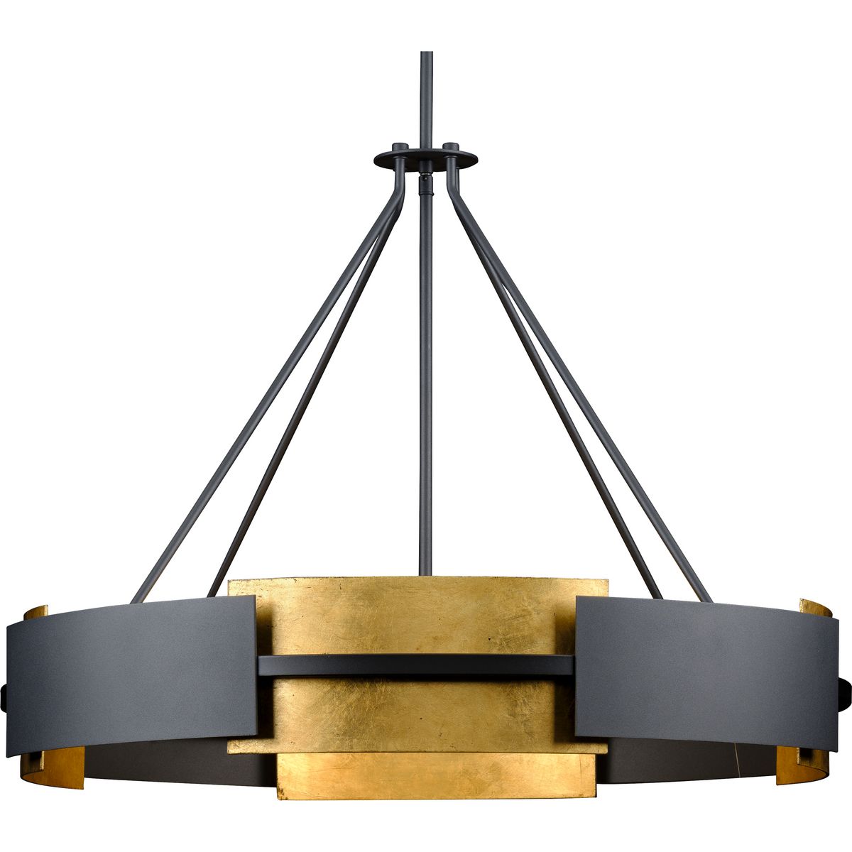 PROGRESS LIGHTING P500331-031 Textured Black Lowery Collection Six-Light Textured Black/Distressed Gold Hanging Pendant Light