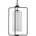 PROGRESS LIGHTING P500333-031 Matte Black Merry Collection One-Light Matte Black and Etched Glass Transitional Style Foyer Pendant Light