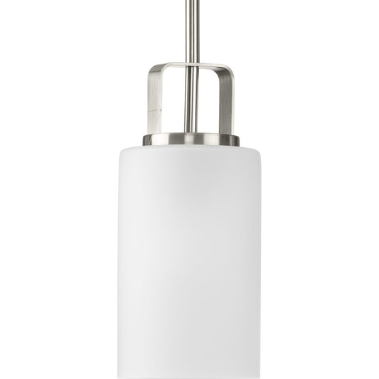 PROGRESS LIGHTING P500341-009 Brushed Nickel League Collection One-Light Brushed Nickel and Etched Glass Modern Farmhouse Mini-Pendant Hanging Light