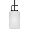 PROGRESS LIGHTING P500341-31M Matte Black League Collection One-Light Matte Black and Etched Glass Modern Farmhouse Mini-Pendant Hanging Light