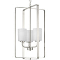 PROGRESS LIGHTING P500342-009 Brushed Nickel League Collection Three-Light Brushed Nickel and Etched Glass Modern Farmhouse Foyer Chandelier Light