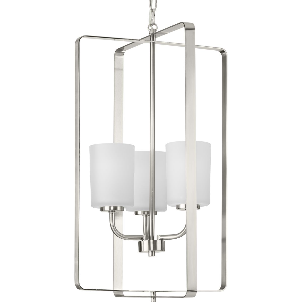 PROGRESS LIGHTING P500342-009 Brushed Nickel League Collection Three-Light Brushed Nickel and Etched Glass Modern Farmhouse Foyer Chandelier Light