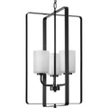 PROGRESS LIGHTING P500342-31M Matte Black League Collection Three-Light Matte Black and Etched Glass Modern Farmhouse Foyer Chandelier Light