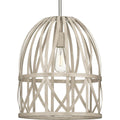 PROGRESS LIGHTING P500343-185 Bleached Oak Chastain Collection One-Light Brushed Nickel Bleached Oak Basket Farmhouse Pendant Light