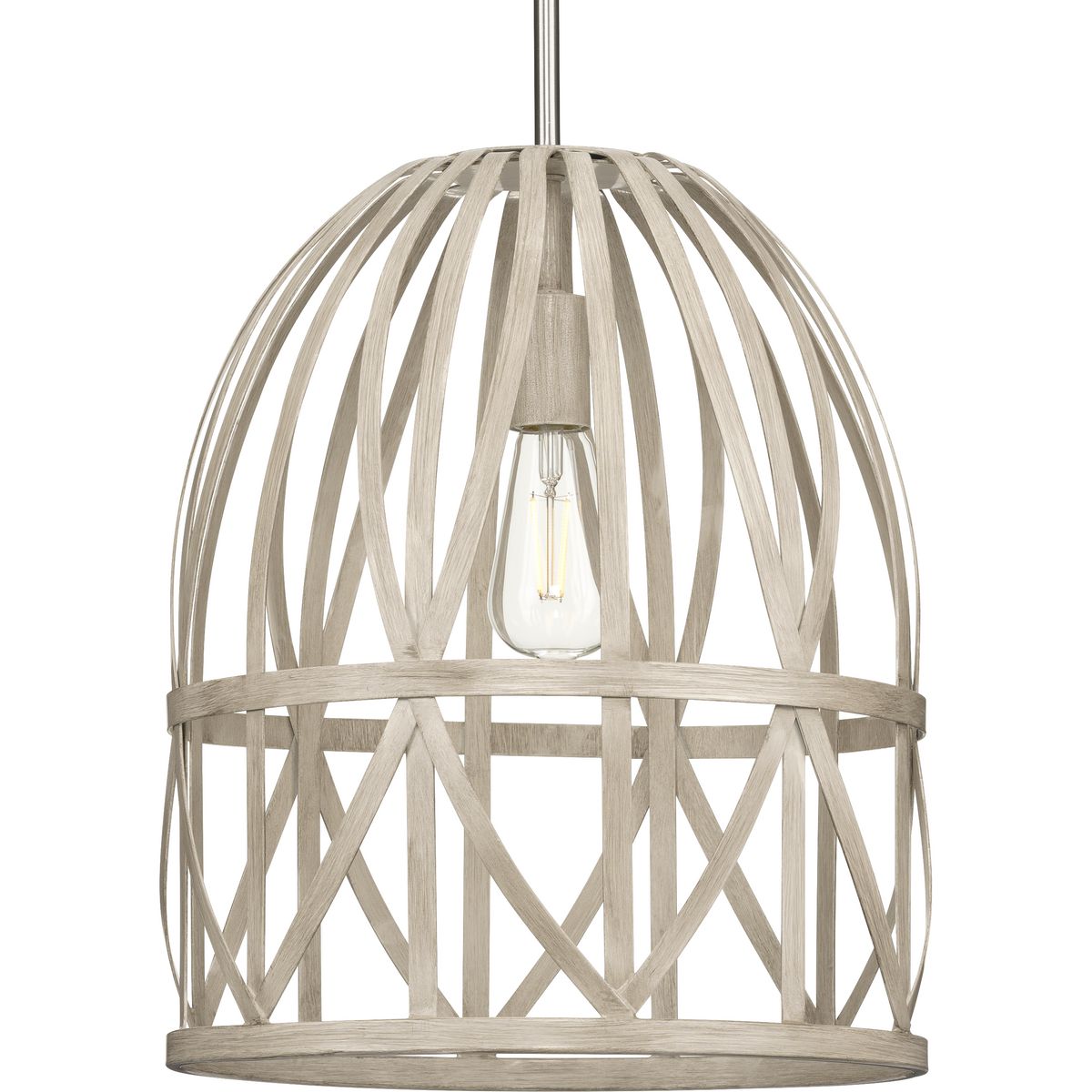 PROGRESS LIGHTING P500343-185 Bleached Oak Chastain Collection One-Light Brushed Nickel Bleached Oak Basket Farmhouse Pendant Light