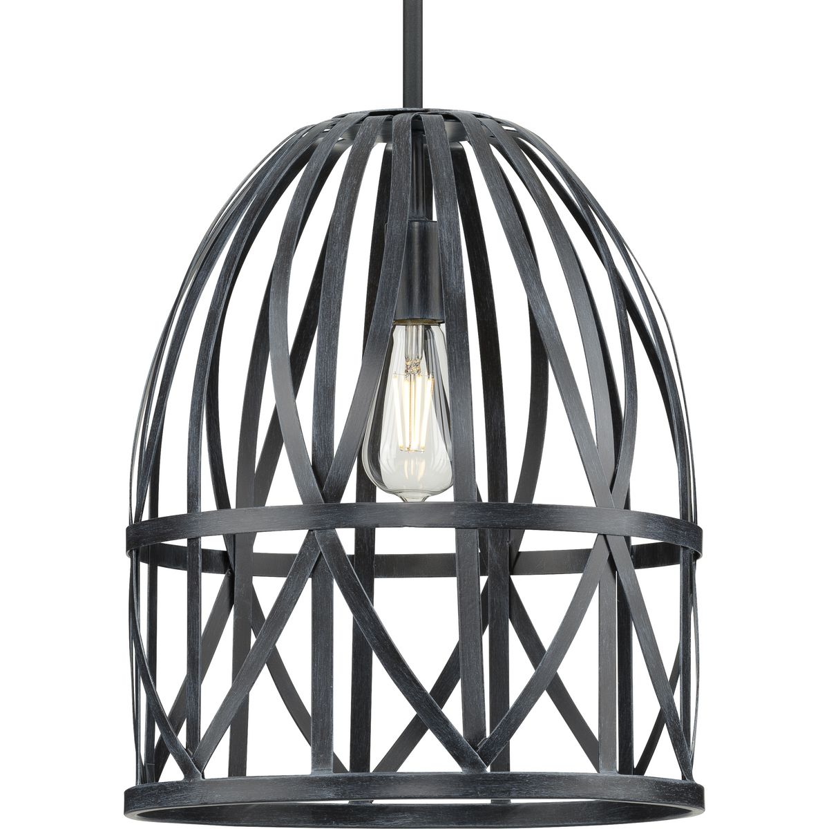 PROGRESS LIGHTING P500343-187 Cerused Black Oak Chastain Collection One-Light Textured Black Cerused Black Oak Basket Farmhouse Pendant Light