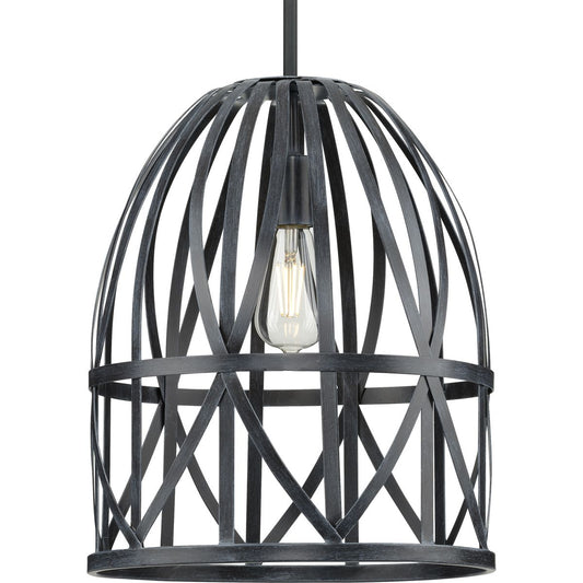 PROGRESS LIGHTING P500343-187 Cerused Black Oak Chastain Collection One-Light Textured Black Cerused Black Oak Basket Farmhouse Pendant Light
