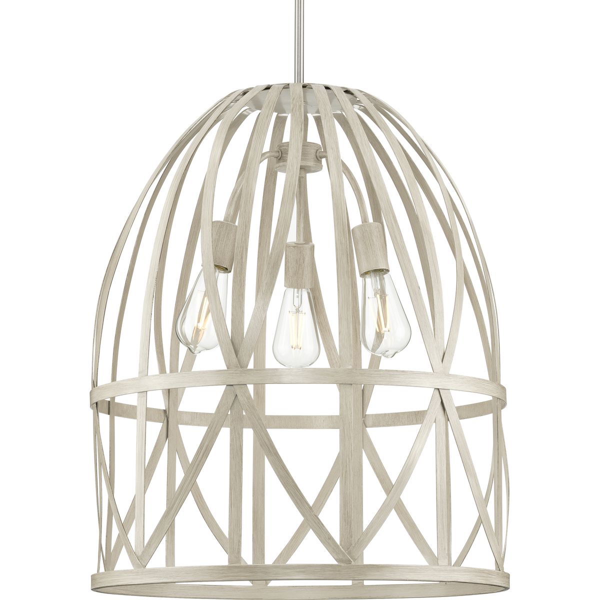 PROGRESS LIGHTING P500344-185 Bleached Oak Chastain Collection Three-Light Bleached Oak Basket Farmhouse Pendant Light